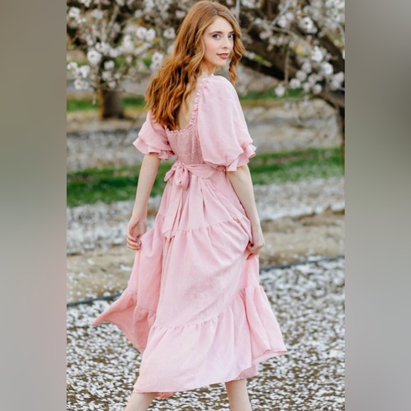 Morning Lavender PAIGE PUFF SLEEVE TIERED MIDI Dress Size S - Picture 3 of 10